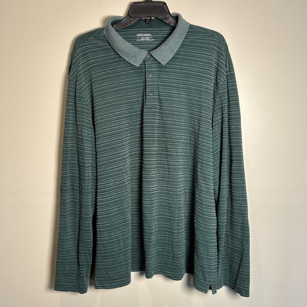 UNTUCKit Miro Polo Mens XXXL Long Sleeve Shirt Green Striped Classic